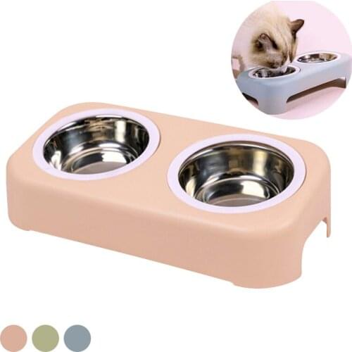Indoor Pet Products Plastic Stainless Steel Dog Bowl Round Cat Food Bowl Large Capacity Drinking Water Container Puppy Feeder
