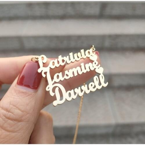 Family Names Heart Pendant Necklace Custom Multiple Name Choker Necklace Rose Gold Silver Color Collares Personalized Jewelry