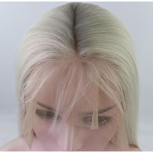 Bombsell White Color Synthetic Hair T Lace Front Wig Heat Resistant Fiber Hair Natural Hairline Middle Parting For Women Wigs