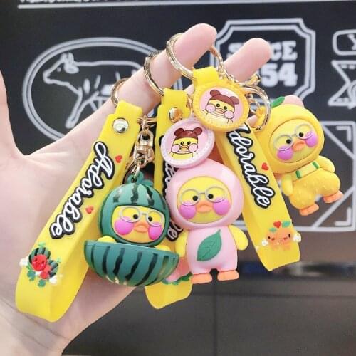 Fruit Little Duck Dachshund Keychain Pendant Silicon Bag Charm For Men And Women Car Keychain Keyring Jewelry Decoration Gift
