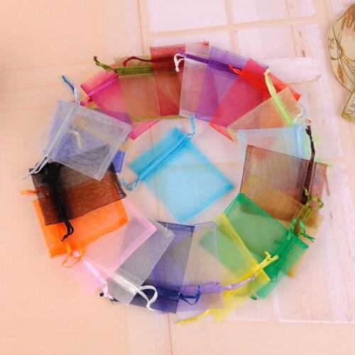 9x12cm Mixed Color Popular Organza Jewelry Gift Bags Cheap Organza Pouches Coffee Beans Bags Custom Logo Printing 500pcs/lot