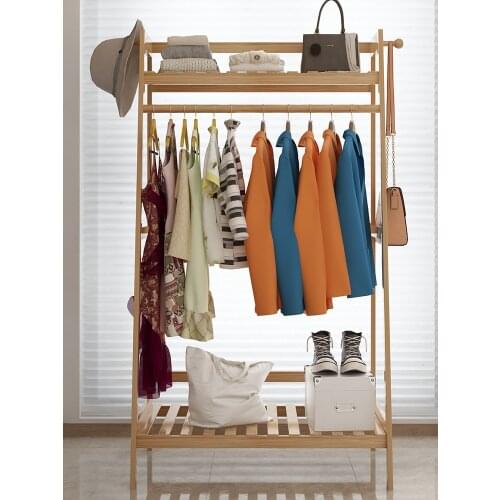 Simple style clothes rack floor bedroom solid wooden room clothes rack multi-functional storage household simple clothes rack