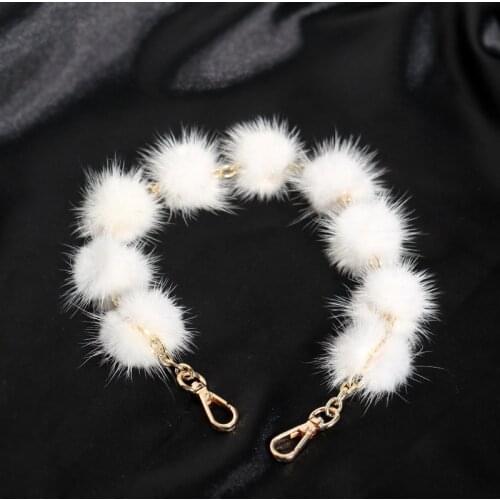 Shoulder Bag Strap Part Accessories Apply To Handbag Real Mink Fur Pompom Ball White Short B3