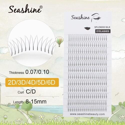 Seashine 2D Long Stem 0.05mm Thickness Russian Volume Lash Extensions B C D Curl Premade Fans Natural Soft Eyelashes Extensions