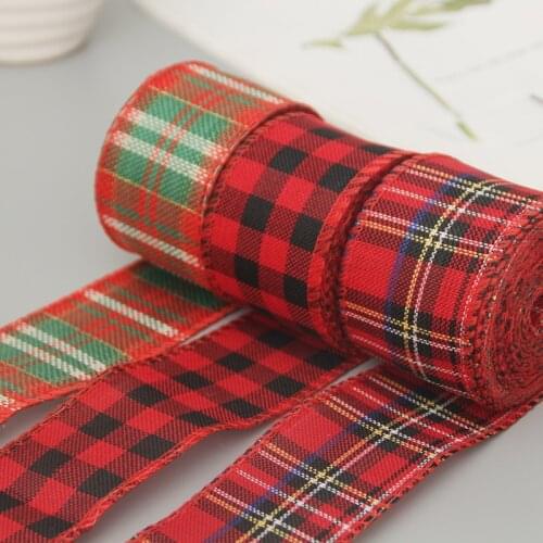 Christmas Imitation Linen Ribbon Plaid Patterns For Webbing Gifts Wrapping Home Party Decoration DIY Bows Supplies 60mm/6M