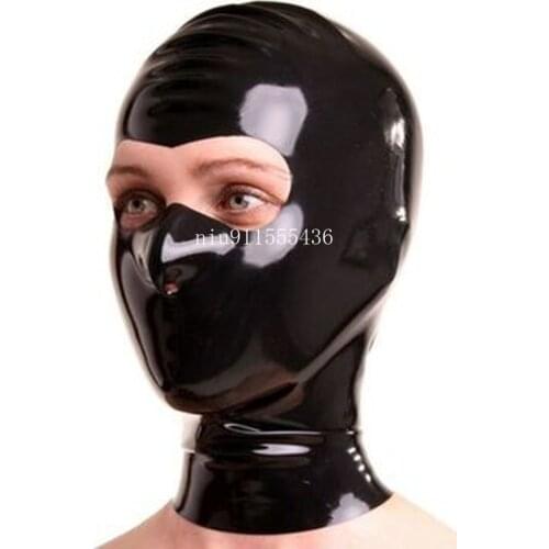 Handmade Black Latex Hoods Mask with Open Big Eyes Cosplay Latex Mask Custom Made