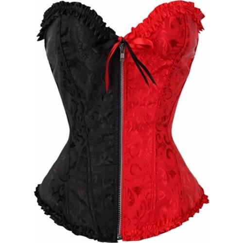 Steampunk Corset Gothic Zipper Women Sexy Clothes 12 Plastic Boned Waist Cincher Bustier Burlesque Overbust Lingerie Shapewear