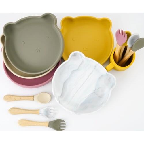 Cartoon Animals Shape Baby Plates +Spoon Feeding Soild Food Childrens Tableware Sucker Dishes Infant Training Dining Appliance