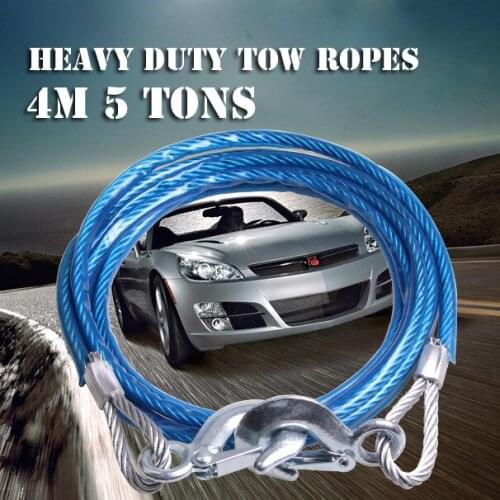 Heavy Duty Tow Ropes 4M 5 Tons Wire Cable High Strength Safety Hook Steel Wire Trailer Car Emergency Towing Rope