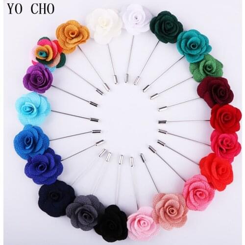 YO CHO Wedding Silk Boutonniere Groom Brooch Pins Buttonhole Groomsmen Boutonniere Artificial Rose Flower Prom Party Accessories