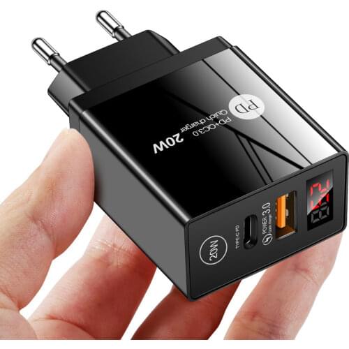 30W PD Type-C Dual Ports Charger LED Display Charging Power Adapter Universal Compatible Power Adapter for Phone/Tablet