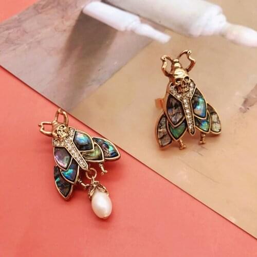 Insect Abalone Jewelry Pearl Pendant Vintage Brooches Accessories Rhinestone Shell Modern Retro For Women