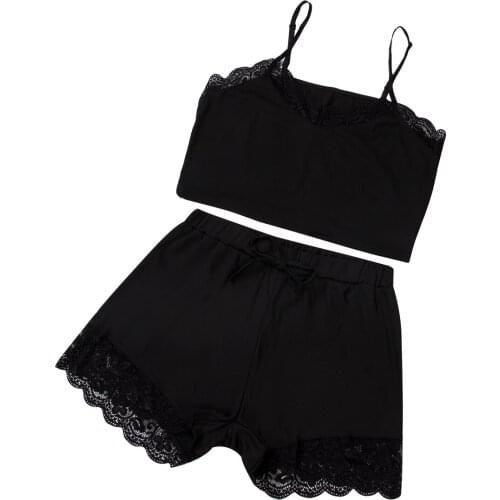 Women Sexy Suspender Top Shorts Pajamas Sets Home Clothes Suit