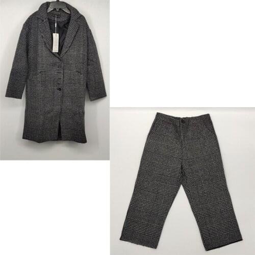 GetSpring Women Pants Sets Plaid Long Sleeve Double Breasted Temperament Ladies Coats Long Pants Two Piece Sets Autumn 2021 New