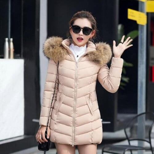 Winter Women Down Cotton Parka Long Fur Collar Hooded Coat Jacket M-6XL