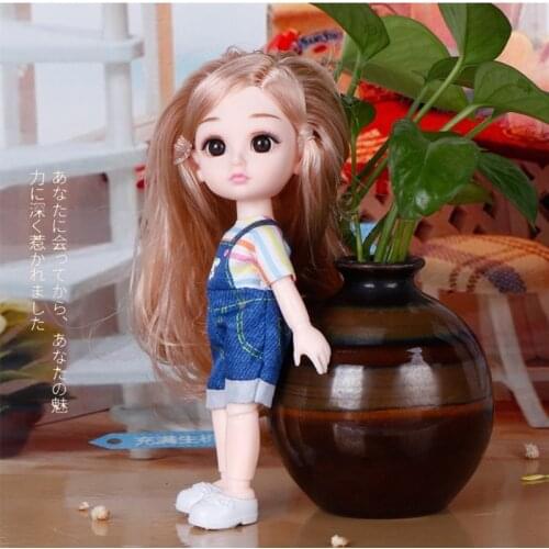 16cm Lovely Denim Skirt Moveable Joint Princess Doll With Wig Girls Play House Kids Gift Toy