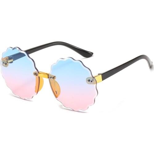 2020 Stylish Rimless Children Flower Sunglasses Fashion Kid Round Pink Gradient Sun Glasses Boy Girl Goggle UV400 Wave-like Edge