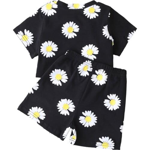 2021 Casual Clothes Set Toddler Baby Girls Suit Soft Sunflower Print Short Sleeve Tops+Shorts 2Pcs Summer Outfits