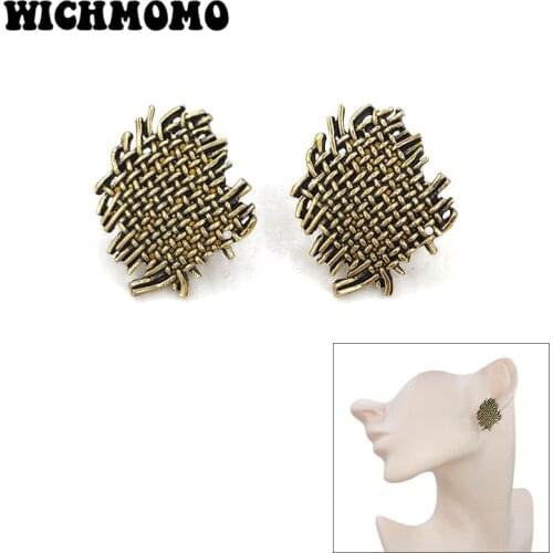 2021 New 1pair Zinc Alloy Plate Vintage Bronze Irregular Weave Cloth Shape Stud Earrings Womens Accessories Gifts
