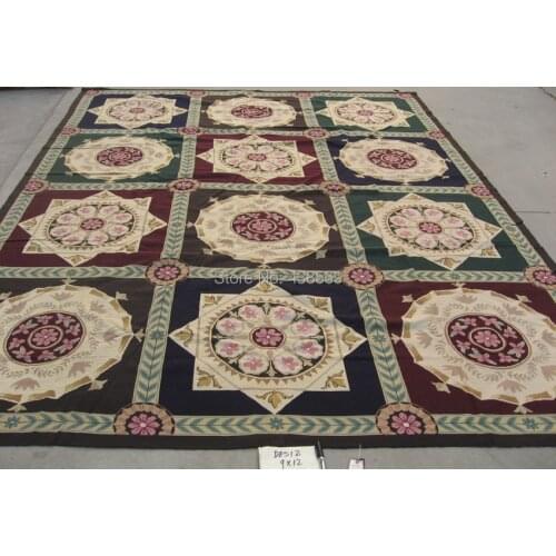 Free shipping handmade needlepoint woolen rugs high quality 9'x12' cheap prices