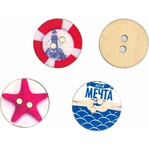 SHINE 30PCs Wooden Sewing Buttons Scrapbooking Round Sailing Style Mixed 2 Holes Costura Botones Decorate W10079 25mm