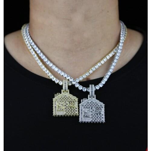 Hip Hop Iced Out Bling Cubic Zirconia The Bando Trap House Necklaces & Pendants For Men Rapper Jewelry With 5mm cz Tennis Chain