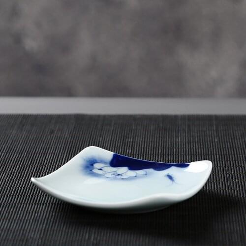 Chinese Style Hand Painted Lotus Celadon Cup Coaster Retro Heat Insulation Ceramic Tea Cup Pad For Home Hotel Office Teahouse