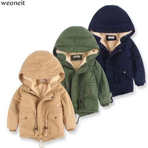 Weoneit Children Winter Fleece Outdoor Jackets for Boys Hooded Warm Kids Boy Outerwear Windbreaker Autumn Baby Boy Coats Clothes