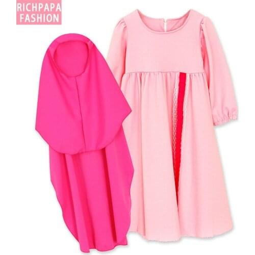 Ramadan Vestidos Children Kaftan Abaya Turkey Kids Dubai Arabic Muslim Girl Dress Elbise Hijab Dress Caftan Islamic Clothing