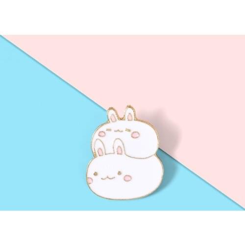 Fat Bunny Enamel Pins Custom Cute Stacked Rabbits Brooch Lapel Pin Shirt Bag Badge Cartoon Animal Jewelry Gift for Kids Friends