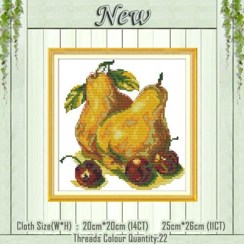 Pear and cherries fruits painting counted print on the canvas DMC 11CT 14CT kits Chinese Cross Stitch embroidery needlework Sets