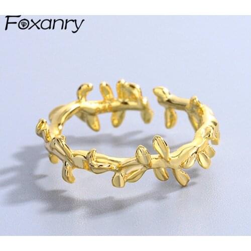 Foxanry 925 Sterling Silver Rings 2021 Trend Vintage Elegant Simple Irregular Leaves Girls Party Jewelry Birthday Gift Wholesale