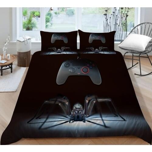 Black Game Pad and Spider Printing Bedding set Quilt cover with pillowcases for Kids and Children Home Textiles