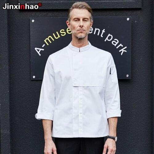 Chef Work Uniforms Set Men and Women Hotel Long Sleeve Executive Chef White Jacket+Apron Baking Shop Work Wear Free Shipping