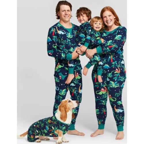 Dinosaur Print Parent-Child Suit Long Sleeve Round Neck Loungewear Two-piece Family Matching Pajamas Sets 2020 Christmas Clothes
