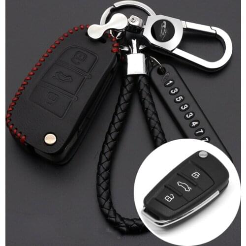 Leather Car Key Cover Case keychain Holder For Audi A3 A4 A4L A5 A6 Q3 Q5 Q7 B6 B7 B8 B9 8V C5 C6 C7 S6 S7 S8 TT TTS Accessories