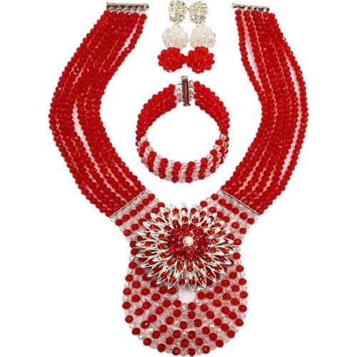 Pretty Red and Clear AB African Beads Jewelry Set Crystal Necklace Jewelry Sets 6WDK11