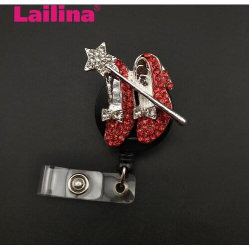Red Crystal Shoes and Star Dorothy Wizard Of Oz Style Shoes ID Badge Reel