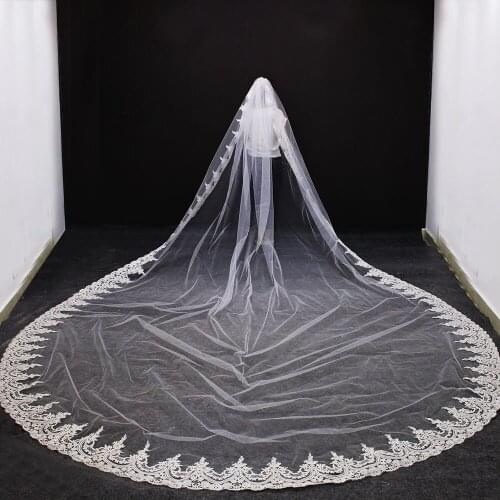 Luxury 5 Meters Long Lace Wedding Veil One Layer 500cm White Ivory Plus Bridal Veil with Comb Wedding Accessories