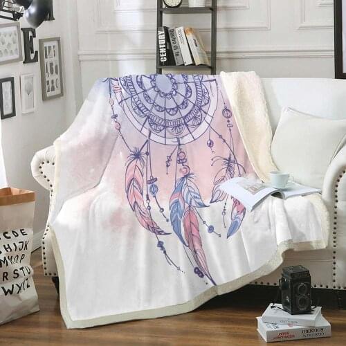 Dreamcatcher Blanket Bohemian Throw Blanket Soft Sherpa Fleece Blanket Dream Feather Blanket Soft Cozy Bed Blanket For Girls