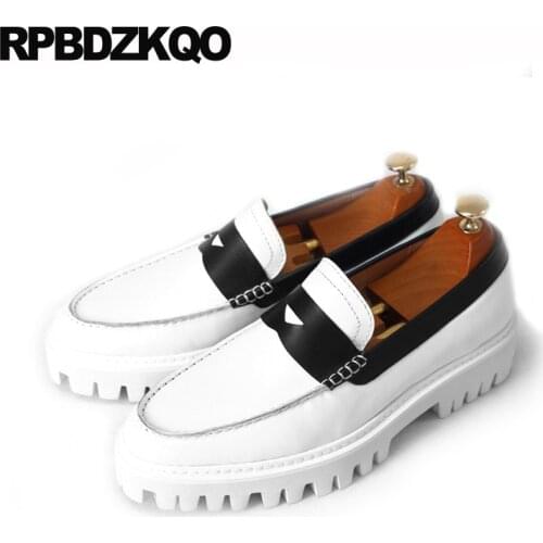 Fashion Platform Creepers Slip On Luxury European White Designer Shoes Men High Quality Loafers Real Leather Genuine Large Size
