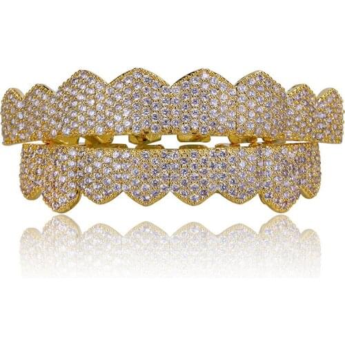 AZ Iced Out Grillz Teeth Gold Silver Color Bling Grills Tooth Jewelry For Men Women Hip Hop Top & Bottom Caps Goth Jewelry