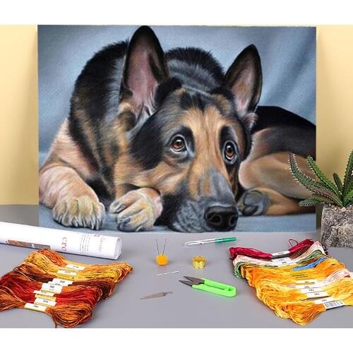 Animal German Shepherd Printed 11CT Cross Stitch Complete Kit DIY Embroidery DMC Threads Hobby Handiwork Handmade Adults