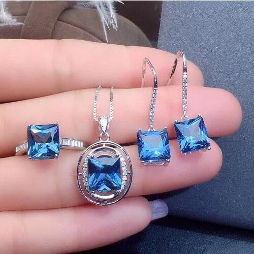 Natural Topaz jewelry set Natural Real Topaz 925 sterling silver 1pc pendant,1pc ring,2pcs Earring