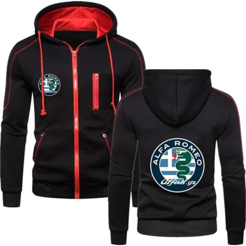 2021 Mens New Alfa Romeo Logo Fitness Sweatshirt Muscle Leisure Hoodies Brand Zipper Hooded Hip Hop Spring Autumn Coats