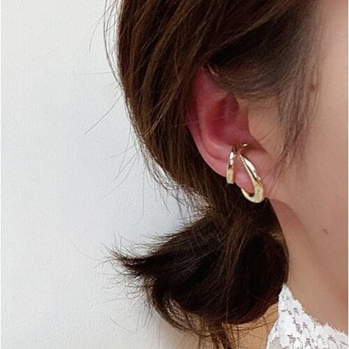 New Gold Silver Color Ear Cuff Double Hollow Circle Earrings Women Minimalist Earcuff Clip on Earrings Fake Piercing