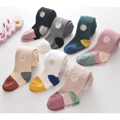 Autumn Children Girls Pantyhose Cotton Knitted Daisy Stockings Toddler Baby Girl Long Tights Stockings 0-12Y