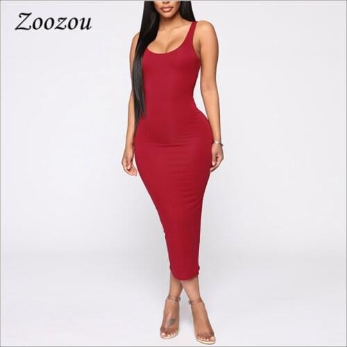 Summer Bodycon Midi Tank Dress Women Solid Sexy Elastic Slim Sleeveless Dresses Female Casual Skinny Long Pencil Dress Custom