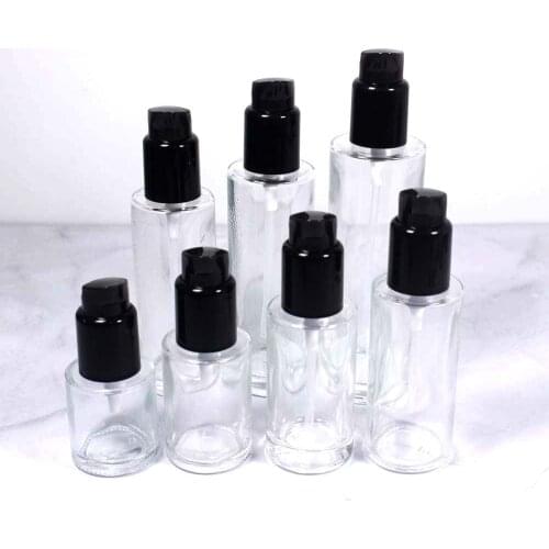 30/50/60/80/100ml Transparent Glass Lotion Empty Bottle Cosmetic Skin Care Essential Oil Packaging Container with Black Pump