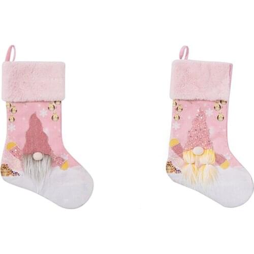 Christmas Decor Christmas Stocking Pink With LED Lights Glowing Rudolph Christmas Socks Children New Year Gift Bag
